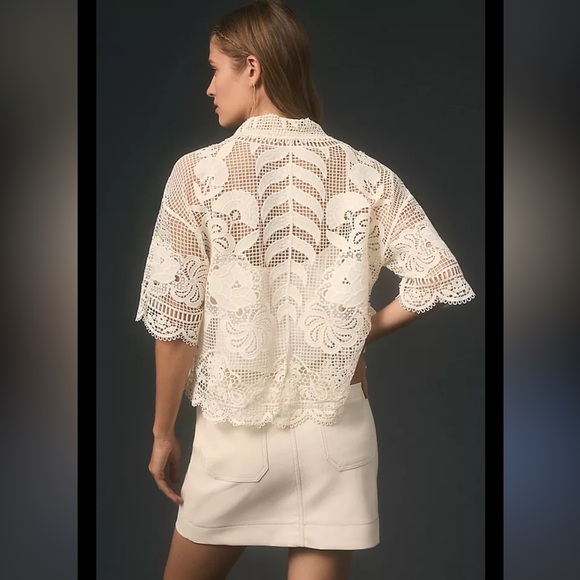 Farm Rio Short-Sleeve Guipure Lace Button down Top Size XL - Picture 9 of 10